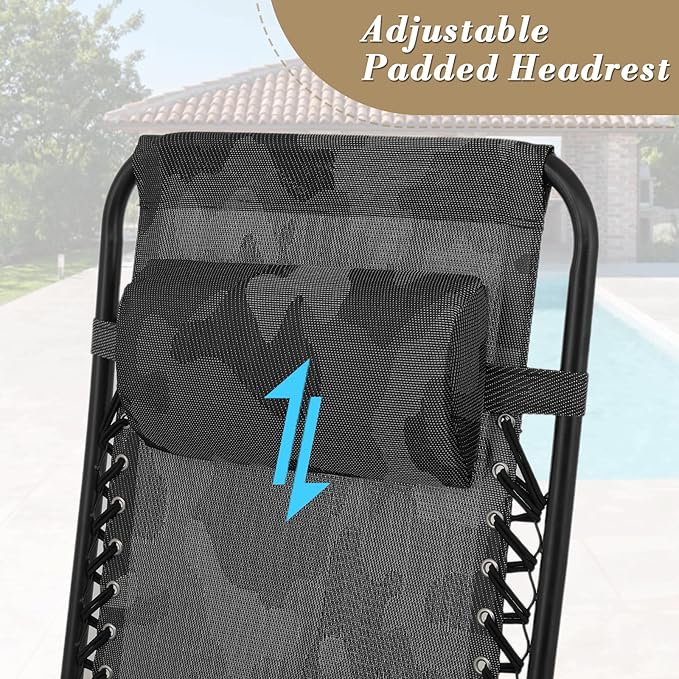 Athena Collection Zero Gravity Outdoor Lounge Chair Set of 2, 25" Width Pool Lounge Lawn Chairs Reclining, Outdoor Chaise with Cup Holder for Beach Patio Backyard Outside, Camouflage