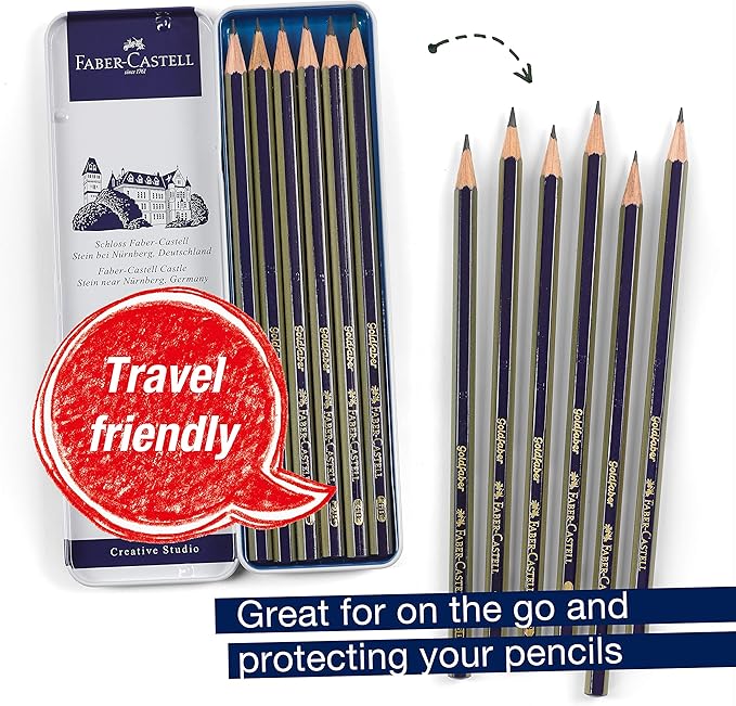 Faber-Castell Graphite Sketch Pencil Set - 6 Graphite Pencils (2H, HB, B, 2B, 4B, 6B), Drawing Pencils and Sketching Supplies
