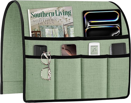 Joywell Armrest Organizer Remote Holder for Recliner Armchair Caddy Couch Sofa Arm Chair Caddie with 6 Pocket Storage for Magazine, iPad, Phone,Light Sage