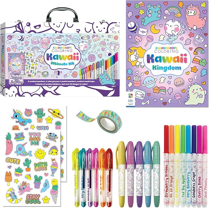 Hinkler Kaleidoscope: Coloring Kawaii Ultimate Kit - Kids Cute Carry Case Kit Includes Scented Markers, Stationery & Stickers, Color in The Case, Ages 6+