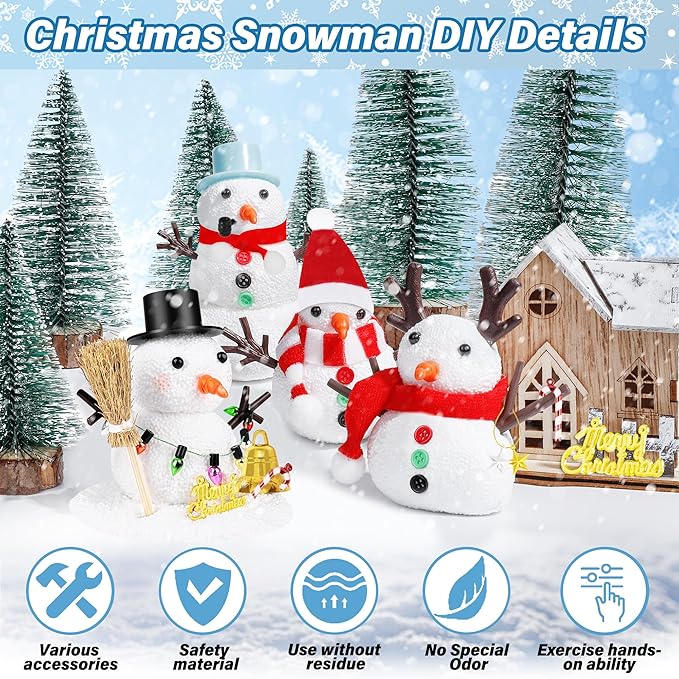16 Pack Snowman Kit, Build a Snowman Craft Kit for Kids, Christmas Craft Creative Air Dry Clay Modeling Dough Crafts, Enhance Creativity Gifts Christmas Winter School Xmas Creative Supplies Decoration
