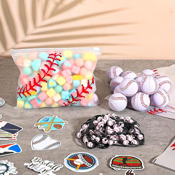 390 Pcs Baseball Party Favors Set Waterproof Baseball Gift Goodie Bags Foam Baseball Stress Ball Baseball Sports Bracelets Baseball Stickers for Baseball Themed Birthday Party Favor Decoration