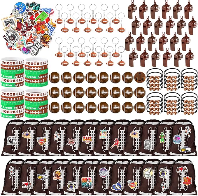 Aoriher 194 Pcs Football Party Favors Set Sport Silicone Bracelet Sport Car Keychain Whistle for Girls Boys Birthday Gifts Sport Themed Party Supplies