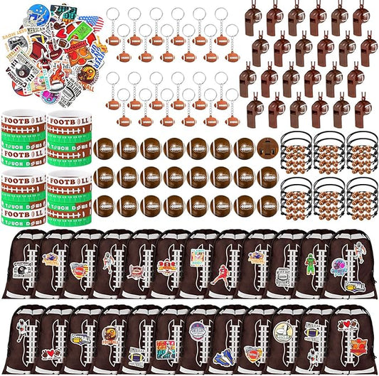 Aoriher 194 Pcs Football Party Favors Set Sport Silicone Bracelet Sport Car Keychain Whistle for Girls Boys Birthday Gifts Sport Themed Party Supplies