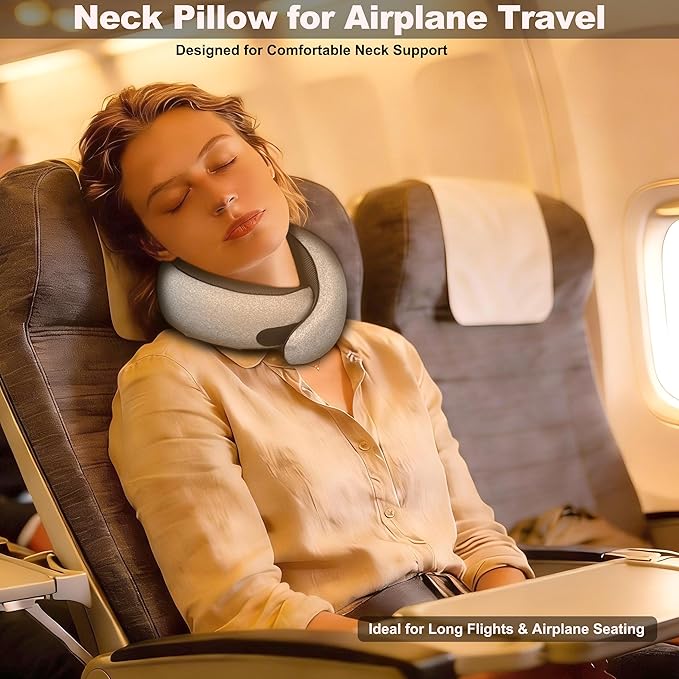 BOLEISE Travel Pillow, Neck Pillow for Airplane, Ergonomic Travel Neck Pillow for Airplanes, Comfortable Flight Pillow for Travel, Long Flights & Sleeping