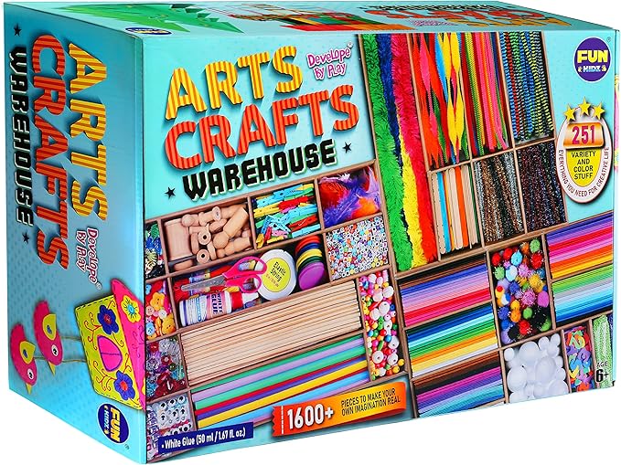 3 Layers Jumbo Arts and Crafts Supplies Warehouse, Biggest Chest Box 17.91Wx12.4L Includes 1600+ Giant Craft Materials Kit for Kids 6-12 Creative Toys Birthday Gift for Preschool Girls and Boys