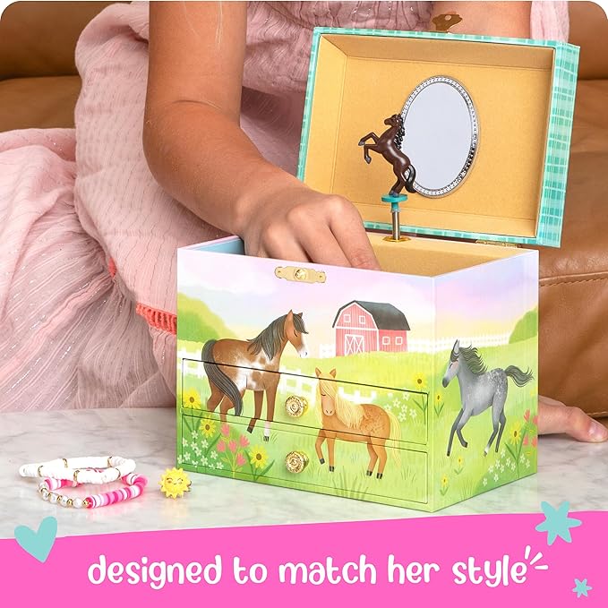 Giggle & Honey Musical Horse Jewelry Box for Girls - Kids Dancing Horse Music Box with Mirror, Horse Gifts for Little Girls, Childrens Birthday Gift, Ages 3-10