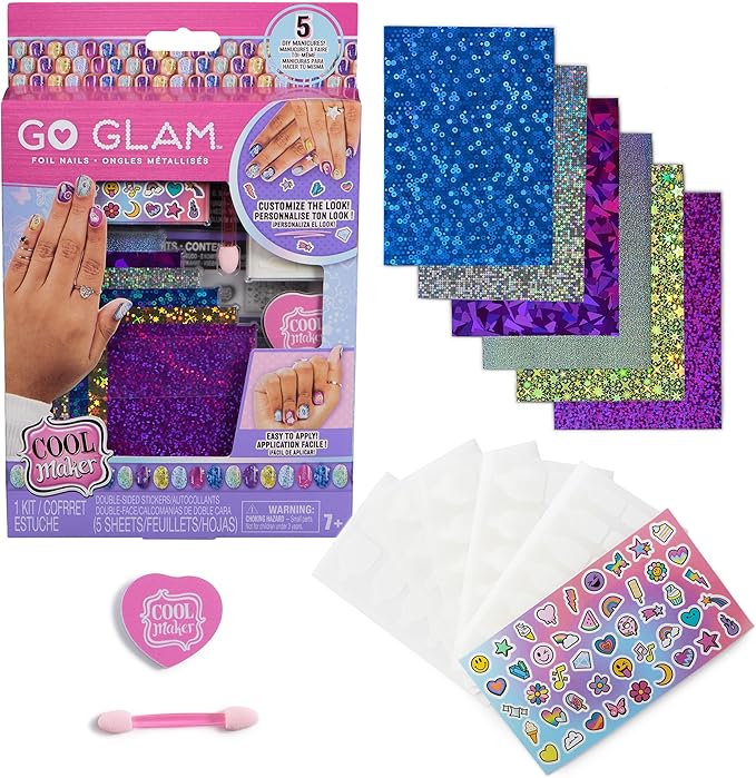 Cool Maker, GO GLAM Foil Nails Kit with 6 Shimmer Sheets & Nail Stickers for 5 DIY Manicures, Arts and Crafts Kids Toys for Girls Ages 7 and up