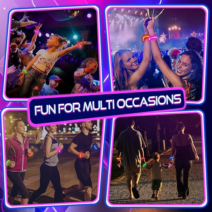 GIFTINBOX 12/6 PCS LED Light Up Bracelets for Kids Adults, LED Glow Flashing Arm Wrist Bands, Glow in The Dark Party Supplies for Night Events Valentine's Day Gifts Party Favors Concerts Rave Sports