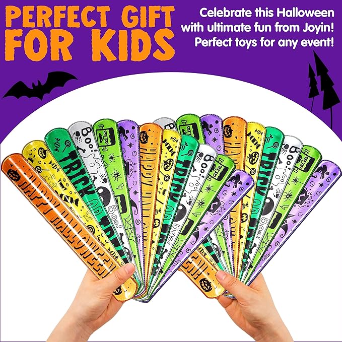 JOYIN 72 Pcs Halloween Slap Bracelets, Reflective Slap Bracelets Bulk for Kids Gifts, Friendship Bracelets for Halloween Goodie Bag Fillers, Halloween Party Favors School Classroom Game Prizes