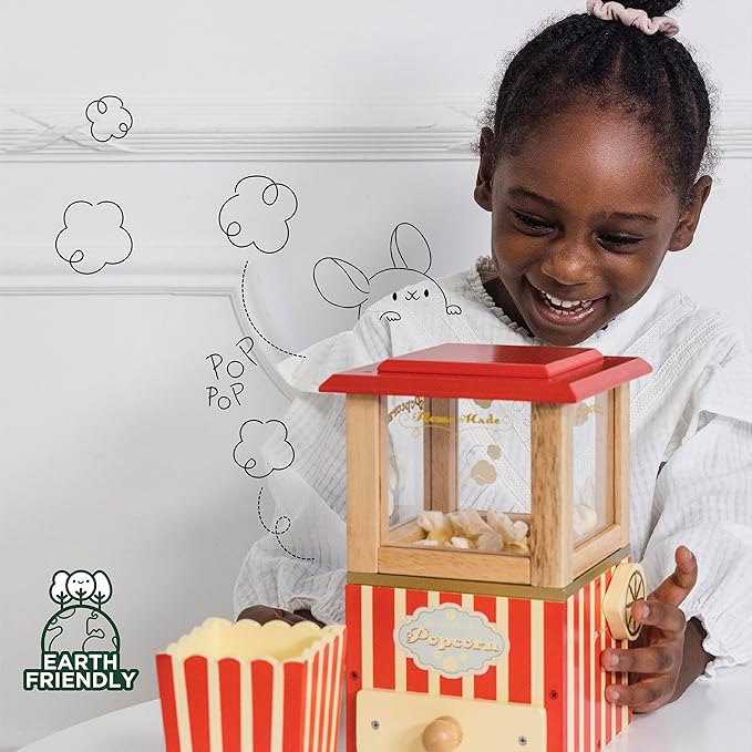 Le Toy Van - Wooden Honeybake Retro Popcorn Machine | Cinema, Kitchen Or Movies Pretend Play | Movie Night Role Kids Play Toy