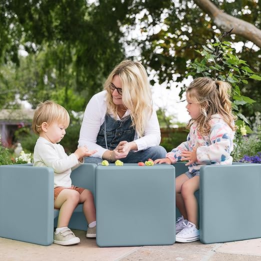 ECR4Kids Tri-Me 3-In-1 Cube Chair, Kids Furniture, Powder Blue