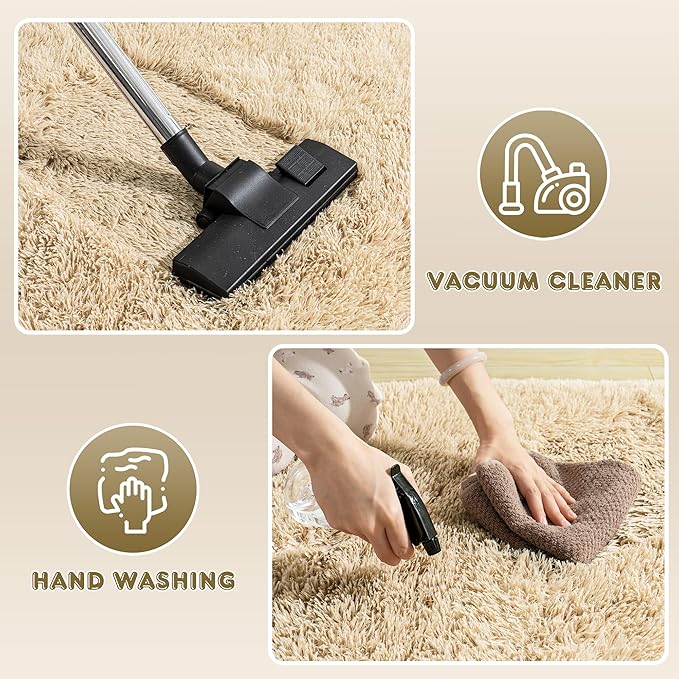 Xexsin Ultra Fluffy Area Rugs for Living Room Bedroom, 6x9 Fuzzy Large Living Room Rugs, Thick Shag Rug for Dorm, Soft Non Slip Kids Girls Boys Rug for Home Decor Aesthetic, Camel