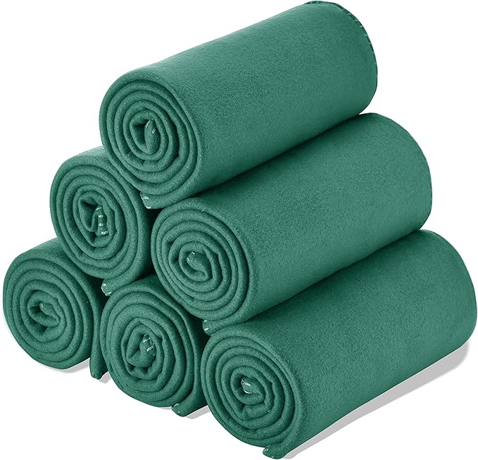Fleece Throw Blanket Bulk Fleece Blankets Solid Lightweight Warm Soft Cozy Pet-Friendly for Home Bed Sofa Couch Dorm Office Wedding Gifts Travel Airplane Seasons (Dark Green, Pack of 6-50x60 Inches)