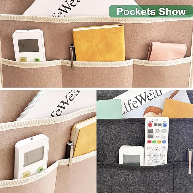 Sofa Armrest Caddy, Armchair Caddy for Recliner, Couch Organizer, Bedside Organizer, Remote Holder with Silicone Non-slip Design,4 Pockets for Magazine, Notepad,Phone, Ipad, Glasses (Black)