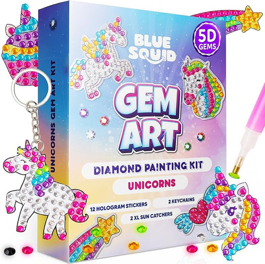 Blue Squid Diamond Art Kits for Kids – Fun & Easy DIY 5D Gem Art Gift Set for Keychains, Stickers, Sun Catchers - Diamond Painting Arts & Crafts Kit for Kids, Girls, Boys Ages 6 7 8 9 10 11 12