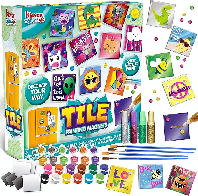 JOYIN 24 Magnetic Mini Tiles Art Kit, Creativity DIY Paint, Arts and Crafts for Kids, DIY Supplies for Party Favors, Family Activity, Birthday Present, Toys Gifts for Boys and Girls Ages3-12