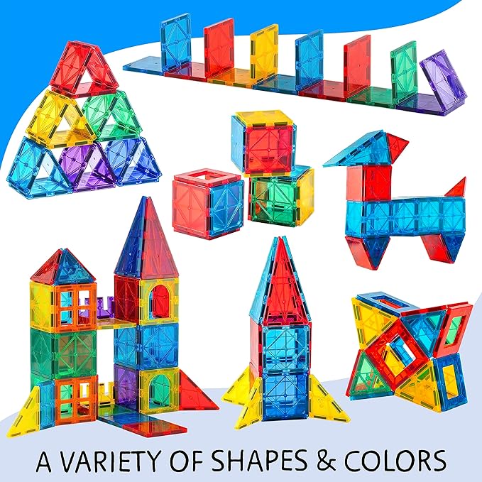 Magnetic Tiles 56 PCS, Magnetic Tiles for Kids & Toddlers Ages 3-8, Magnetic Toy for 3 4 5 6 7 8 Year Old Boys Girls Kids & Toddlers Magnetic Blocks Building Set STEM Toy, Great Gift for Kids aged 3-8
