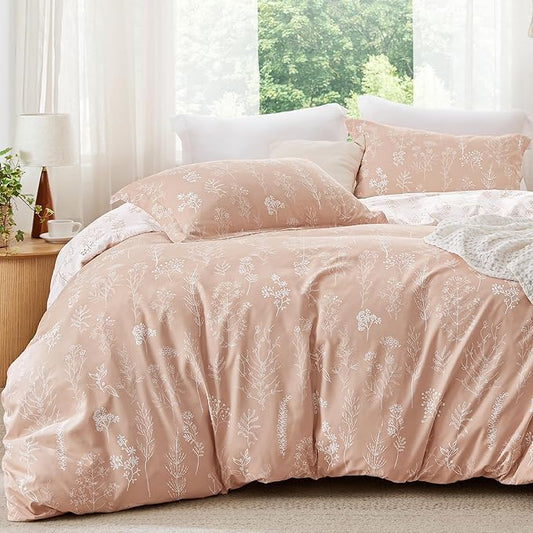 Bedsure Queen Comforter Set - Dusty Rose Bed Set, 3 Pieces Cute Floral Bedding, 1 Soft Reversible Botanical Flowers Comforter and 2 Pillow Shams