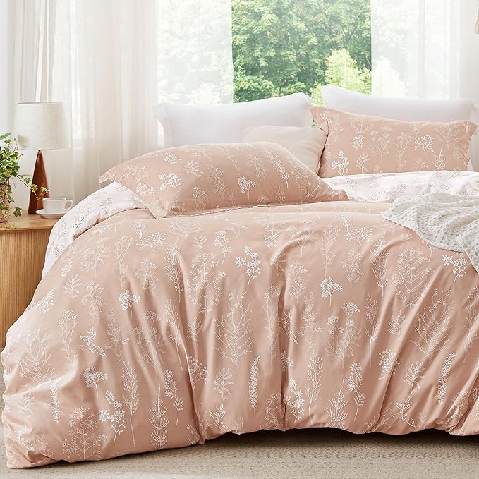 Bedsure King Comforter Set - Dusty Rose Bed Set, 3 Pieces Cute Floral Bedding, 1 Soft Reversible Botanical Flowers Comforter and 2 Pillow Shams