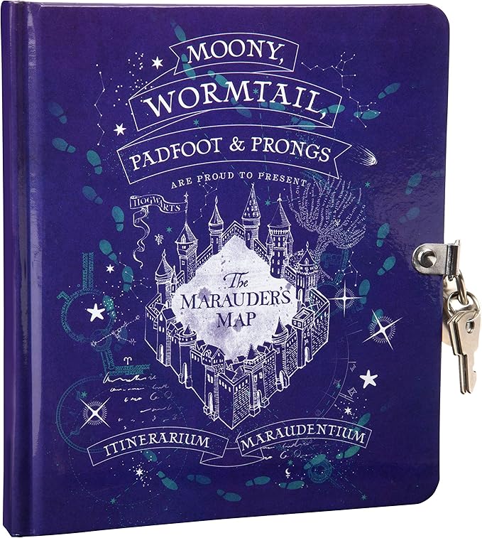 Harry Potter Marauder's Map Diary for Kids - Lock & Key Journal Notebook w/ 216 Lined Pages - Officially Licensed - Book & Movie Valentine's Day & Easter Basket Stuffer Gift for Girls, Boys, Teens 6+