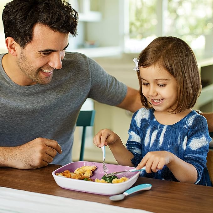 Munchkin® Multi™ Baby and Toddler Plates, 8 Pack & Splash™ Toddler Fork, Knife and Spoon Utensil Set, 6 Pack, Blue/Green