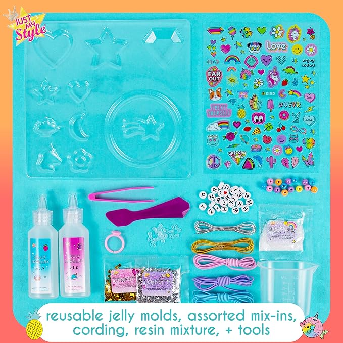 Just My Style Sparkling Jelly Jewelry, Make Your Own Squishy Jewelry, Create 25 Pieces of Jelly Jewelry, Fun Weekend or Sleepover Activity, Great Bead Kit for Kids Ages 6, 7, 8, 9