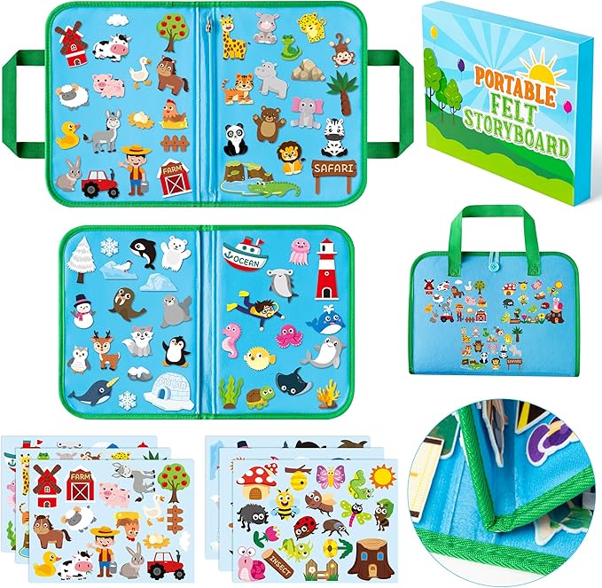 WATINC Portable Board Felt Board Stories Set - 6pack Learning Story Board Gift, Early Educational Travel Storytelling Interactive Play Kit for School Classroom Kids Toddlers (Animals)