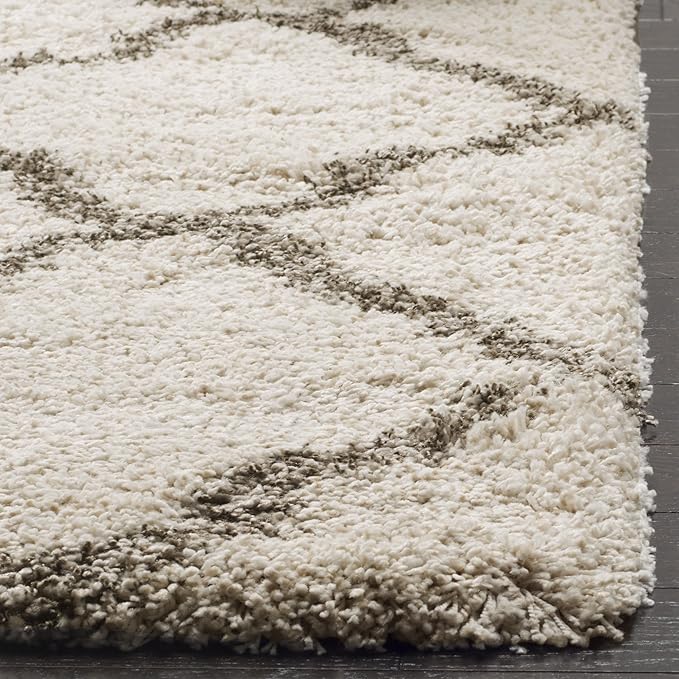 SAFAVIEH Hudson Shag Collection Runner Rug - 2'3" x 6', Ivory & Grey, Moroccan Trellis Design, Non-Shedding & Easy Care, 2-inch Thick Ideal for High Traffic Areas in Living Room, Bedroom (SGH283A)