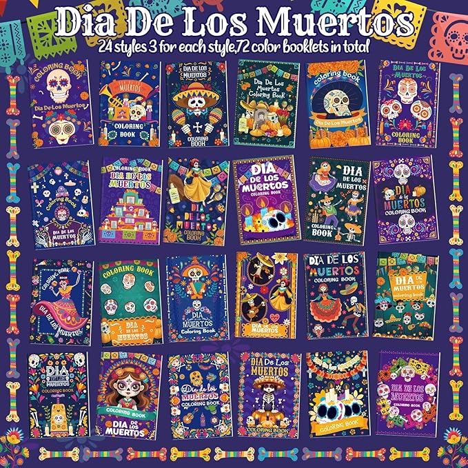 Coloring Book for Adult Coloring Book Bulk, DIY Art Coloring Book for Adult Drawing Book with Flower Words for Party Favors Goodie Bag Filler(72 Pcs,Day of the Dead)