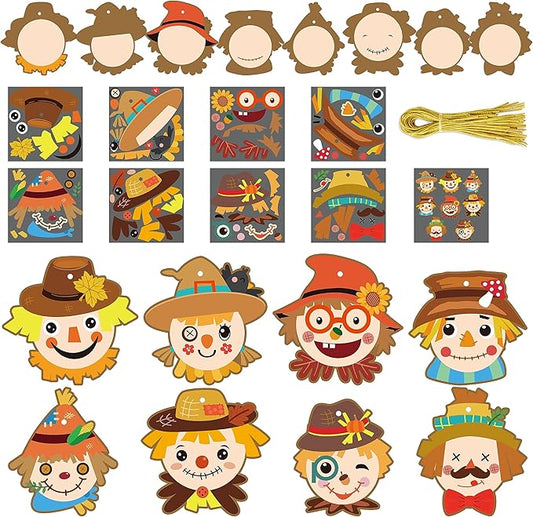 BeYumi 123Pcs Fall Scarecrow Head Craft Kit DIY Scarecrow Craft Autumn Thanksgiving Art Craft Make Your Own Scarecrow Head Set Home Classroom Game Activities Art Supplies Decor for Kindergarten Kids
