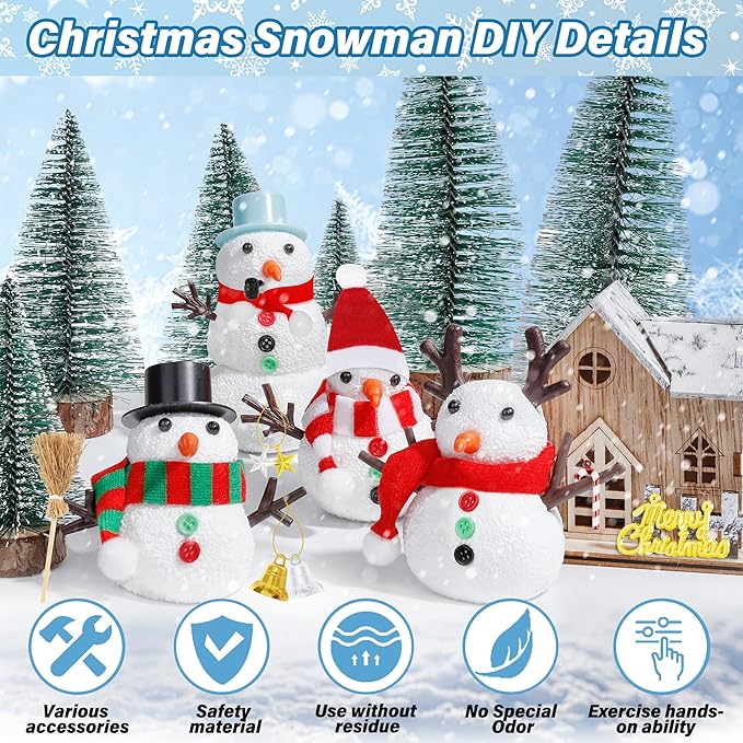 6 Pack Snowman Kit, Christmas Craft DIY for Kids, Build a Snowman Craft Winter Decorations Indoor, Creative Kids Air Dry Clay Modeling Crafts Kit for School Winter Party Activities Kids
