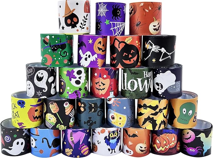 Halloween Slap Bracelets for Kids Halloween Slap Bracelets Bulk Snap Bracelet Party Supplies Favors Classroom Prizes Exchanging Gifts (48)