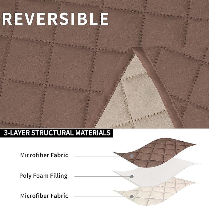 Easy-Going Recliner Sofa Cover, Reversible Couch Cover for 3 Seat Recliner, Split Sofa Cover for Each Seat, Furniture Protector with Elastic Straps for Kids, Dogs, Pets(3 Seater, Brown/Beige)