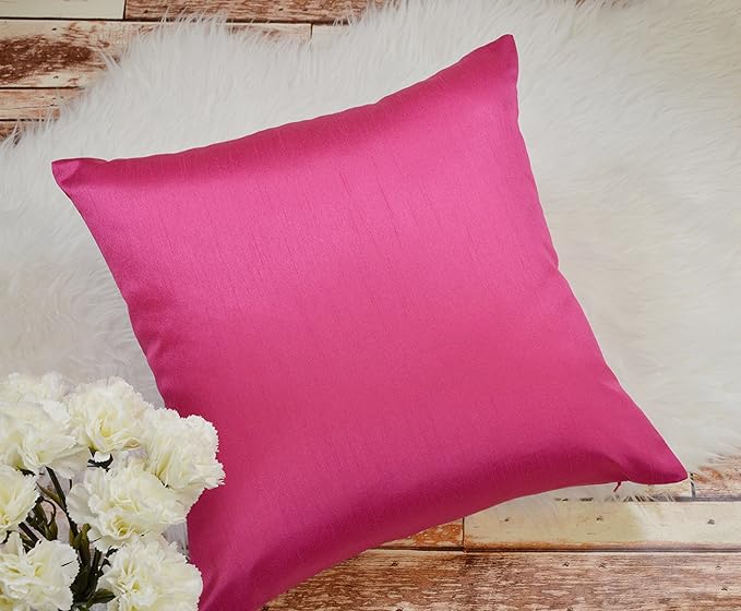 Aiking Home 24x24 Inches Faux Silk Square European Shams, Zipper Closure, Hot Pink (Set of 2)
