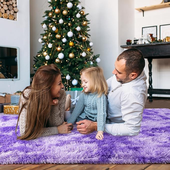 Xexsin Ultra Fluffy Area Rugs for Living Room Bedroom, 6x9 Fuzzy Large Living Room Rugs, Thick Shag Rug for Dorm, Soft Non Slip Kids Girls Boys Rug for Home Decor Aesthetic, Tie-Dyed Purple