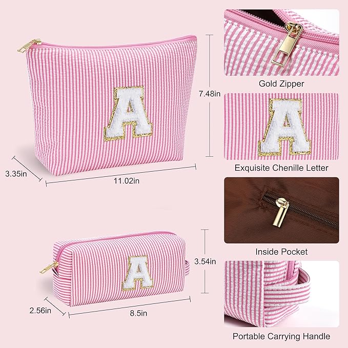 YOOLIFE Valentines Day Gifts for Kids Teen Girls Women | Initial Makeup Bag | Pink Cosmetic Bag Travel Bags | 11 12 13 14 15 16 Years Old Girl Gift Teacher Gift Teen Girl Gifts Trendy Stuff A