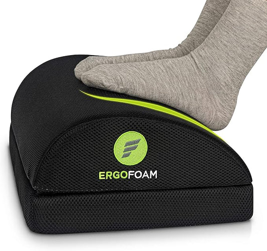 ErgoFoam Adjustable Foot Rest for Added Height - Mesh Orthopedic Teardrop Design - Large Premium Under Desk Foot Rest - Most Comfortable for Lumbar, Back, Knee Pain (Black)