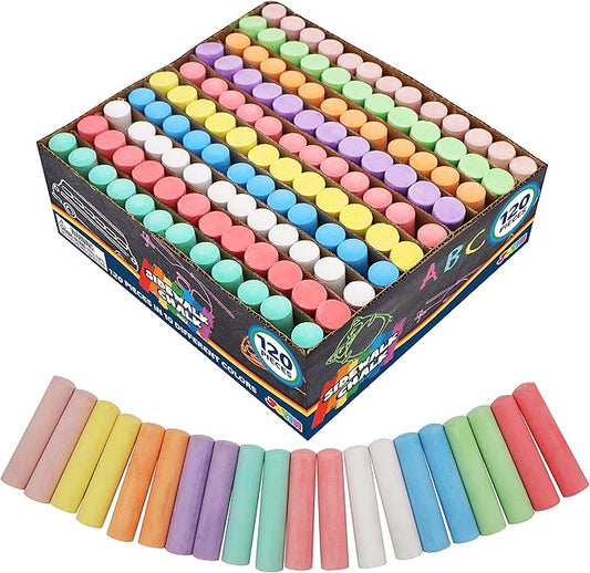 JOYIN 120 PCS Sidewalk Chalks for Kids Giant Box Non-toxic Jumbo Colored Washable Sidewalk Chalk for Toddlers in 10 Colors