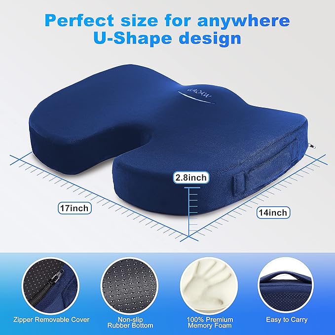 WAOAW Car Seat Cushion, Coccyx Cushion, Tailbone Pain Relief Cushion, Memory Foam Chair Pad for Back, Coccyx, Tailbone Pain Relief