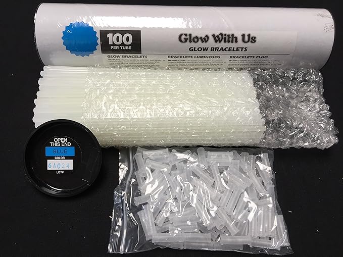 Glow Sticks Bulk Wholesale Bracelets, 1000 8” Blue Glow Stick Glow Bracelets, Bright Color, Glow 8-12 Hrs, Glow Party Favors Supplies, Sturdy Packaging, GlowWithUs Brand