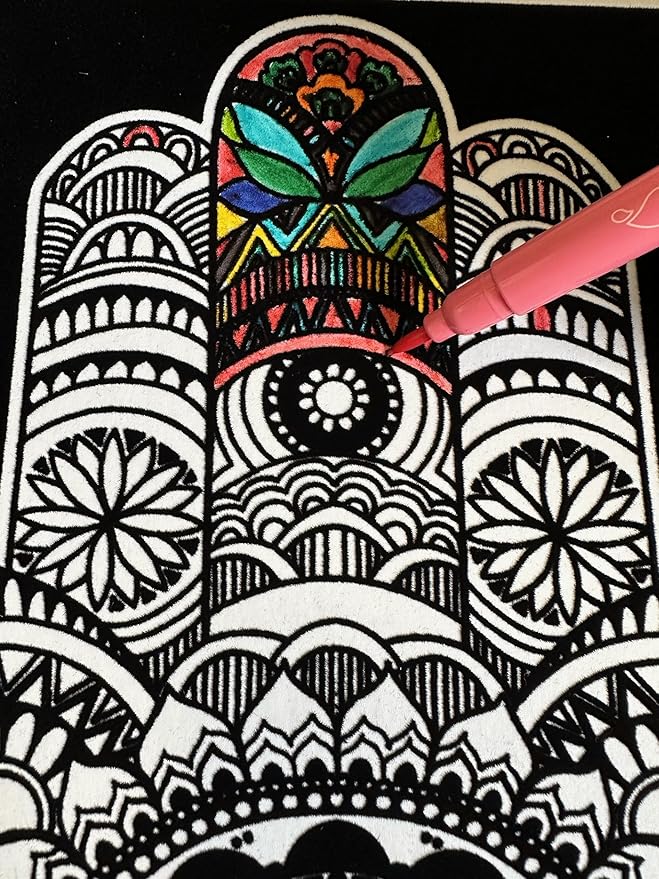 Hand of Fatima Velvet Coloring for Kids and Adults- Small Picture 11.75” x 8.25”- Ideal for Travel- Boys and Girls 3+