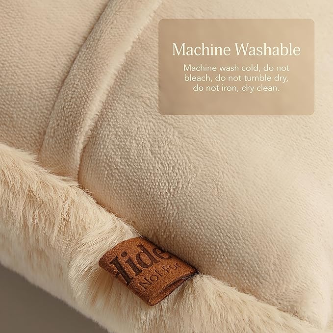 UnHide Squish Lumbar Pillow - Faux Fur Pillow - Extra Soft Throw Pillow - Rectangular Shaped, Polyester Fill - Machine Washable - Perfect for Living Room Or Bedroom - 10” x 18” - Beige Bear