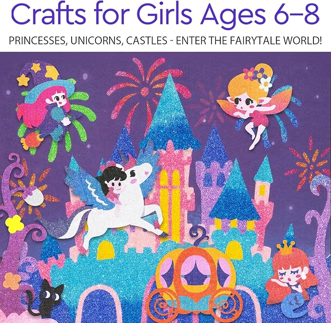 2 in 1 Foil Fun & Sand Art Kits for Kids, Princesses Crafts, No Mess DIY Creative Activity for Girls and Boys Ages 4-8, Learning Toy