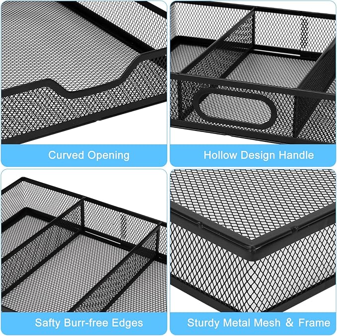 Office Drawer Organizer, 2 Pack Metal Mesh Desk Draw Divider, Versatile Desktop Organizer Tray to Keep Supplies Tidy and Easy to Access, Stackable A4 Paper Holder Tray