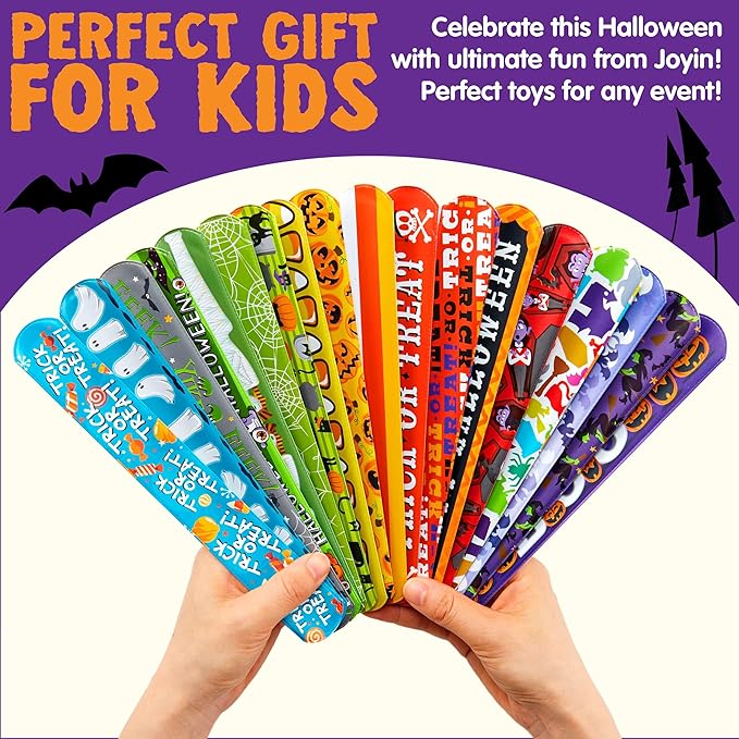 JOYIN 72 PCS Halloween Slap Bracelets for Kids, Halloween Bracelets Bulk for Girls Boys Gifts, Friendship Bracelets Snap Bracelets for Halloween Party Favors Goodie Bag Fillers, Classroom Favors