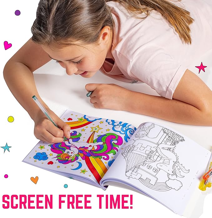 GirlZone Unicorn Coloring Book for Kids Ages 4+, Arts and Crafts Unicorn Coloring Books with 102 Fun Designs Like Fairies and Sea Animals for Teen Girls