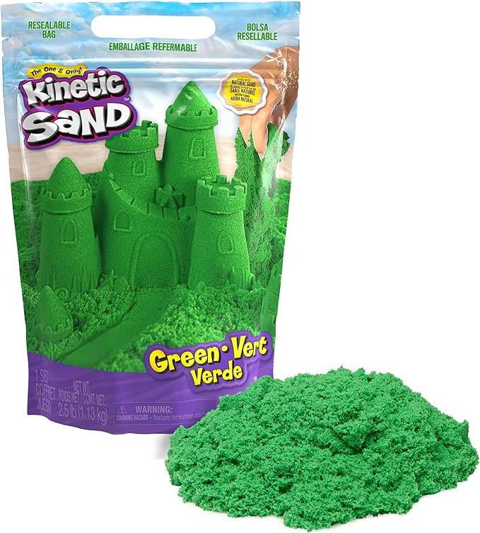 Kinetic Sand, 2.5lbs Green Play Sand, Moldable Sensory Toys for Kids, Resealable Bag, for Ages 3 and up
