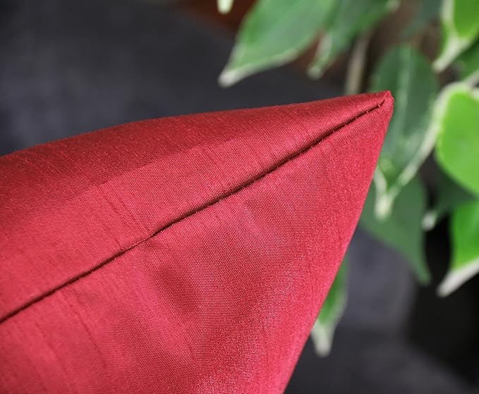 Aiking Home 12x18 Inches Faux Silk Rectangular Throw Pillow Cover, Zipper Closure, Red (Set of 2)
