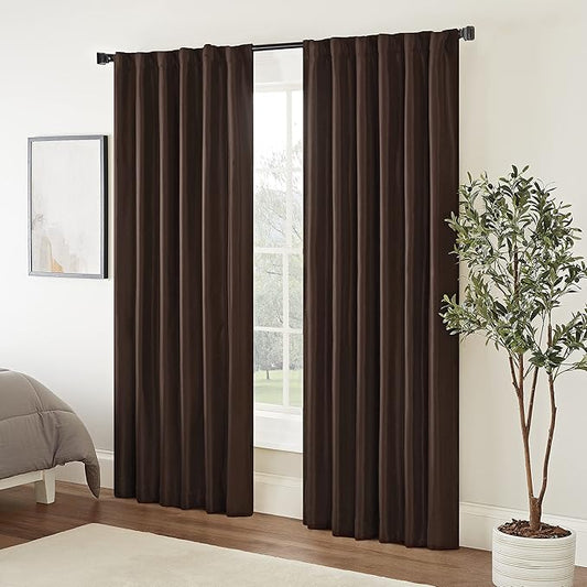 Eclipse Fresno Modern Blackout Thermal Rod Pocket Window Curtain for Bedroom (1 Panel), 52 in x 63 in, Espresso